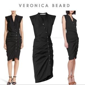 Veronica Beard Bell Button Down Ruched Shirtdress in Black sz 0 NWT 450$